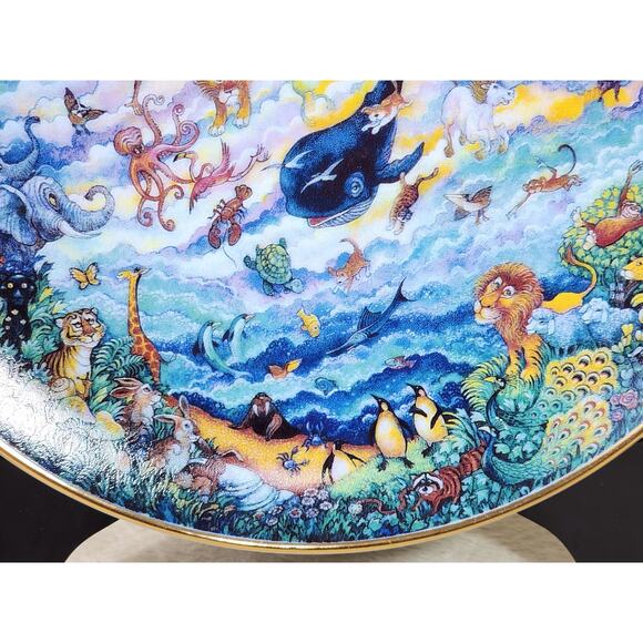 Plate In the Beginning by Bill Bell 8" Animals Bible Story 1991 Porcelain Vtg - Picture 7 of 12